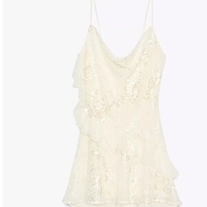 Zara White Sequin Ruffle Mini Dress